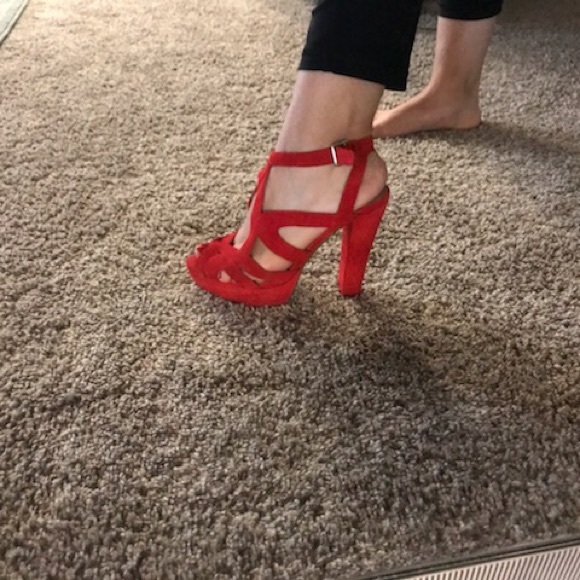 Zara Orange Strappy Velvet block Platform Sandals - Picture 6 of 8